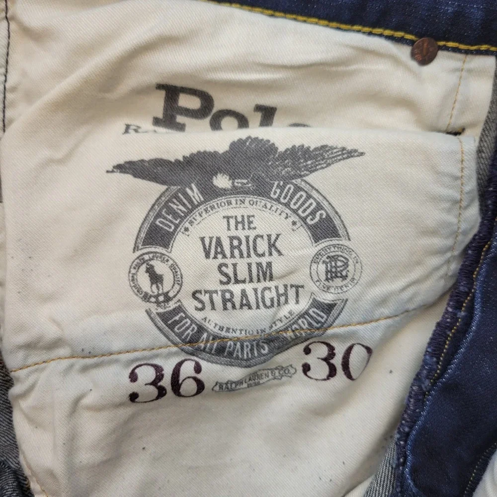 Polo Ralph Lauren Jeans Mens 36x30 Blue Varick Slim Straight Dark Wash Denim
